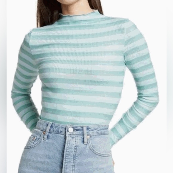 CALI BE Ribbed Long Sleeve Blue Mock Neck Top Size Small NWT - Picture 3 of 10